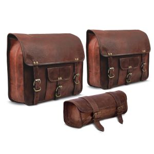Set sacoches de selle cuir pour Moto Guzzi V7 Special / Stone avec Porte-outils Craftride SW2 3 pièces brun