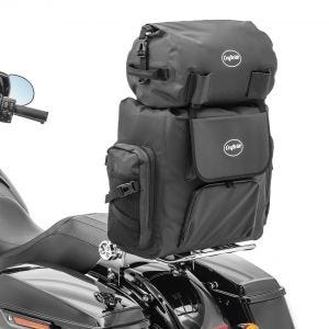 Waterproof Motorcycle Sissybar Bag Craftride WPL Rear Bag with Luggage Roll in Black