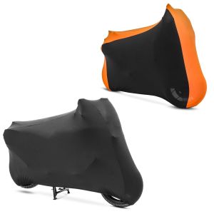 Szett: Indoor XL-XXL Stretch Garage motorkerékpár huzat fekete-narancs színben + Indoor XL-XXL Stretch Garage motorkerékpár huzat fekete színben