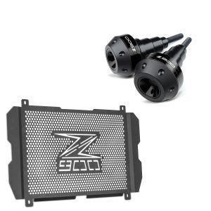 Set: Frame Sliders compatible with Kawasaki Z 900 17-23 Crash pads Motoguard SC2 black + Radiator Cover compatible with Kawasaki Z 900 17-23 Grill guard Zaddox KG1