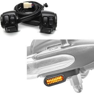Set: Commandes de Guidon compatible avec Harley Davidson Dyna Sportster Softail V-Rod 96-13 + LED Clignotants XS