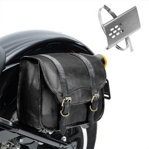 Motorrad Satteltasche Craftride SV1 Vintage Tasche 8Ltr in schwarz + Hitzschild für Auspuff HS1