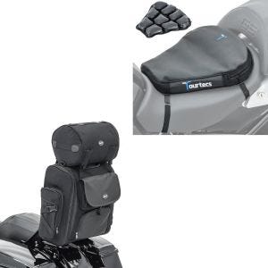 Set: Sissybar Tasche SXL Hecktasche mit Gepäckrolle in schwarz + Luftkissen Tourtecs Air Deluxe M Komfort Sitzkissen in schwarz_1