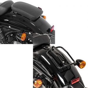 Set: Sozius Sitzpad Saugnapf Glider X für Custombikes in schwarz + Gepäckträger für Harley Sportster 04-20 Solo Rack schwarz_1