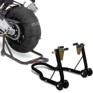 Set: Reifenwärmer Set Billown 60-80-95 °C für Vorderrad Hinterrad 17 Zoll + Montageständer Vorderrad Classic-V Motorradständer mit V-Aufnahmen_1