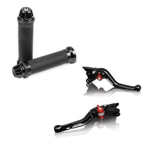 Set: Brake lever and clutch lever Yamaha YZF-R6 99-05 V-Trec short black / red + Handlebar Grips Zaddox 2X 22mm black