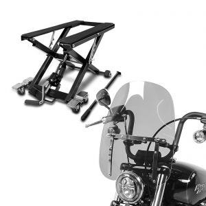 Set: Hydraulische Hebebühne Harley Davidson Freewheeler ConStands Mid-Lift XL schwarz + Windschild CW1 für Harley Dyna Street Bob, Freewheeler dunkel getönt Craftride_1