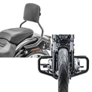 Set: Sissybar für Harley Breakout / 114 18-21 Abnehmbar Craftride R1 schwarz + Motorrad Sturzbügel Craftride Mustache II für Harley Davidson Softail 18-21 in schwarz_1