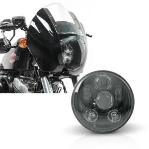 Set: Lampenmaske für Harley Sportster 1200 Custom / Iron Lichtmaske Craftride Q1 klar + Hauptscheinwerfer LED 5,75 Zoll für Harley Sportster 1200 Iron 18-20 schwarz von Craftride_1