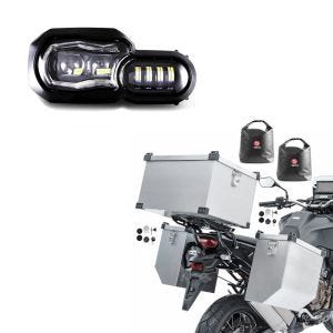 Set: LED Scheinwerfer für BMW F 800 GS / Adventure 08-18 Hauptscheinwerfer mit ECE Lumitecs QL2 + Set Alukoffer Atlas A4 2x41l für BMW F 800 GS / Adventure + Topcase 60l + Innentaschen_1