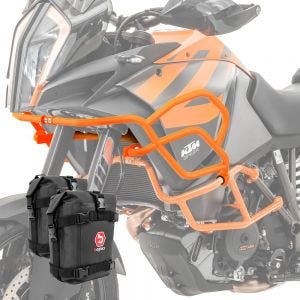 Set Defensas arriba + bolsas XL X21 compatible con KTM 1290 Super Adventure R / S / T 2017-2020 barras proteccion Motoguard naranja