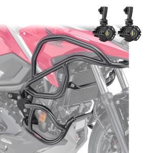 Set Valbeugel + LED lichten compatibel met Honda NC 750 X 21-23 crashbar zwart Motoguard