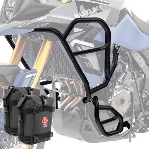 Set Engine Guard + bags compatible with Suzuki V-Strom 800 DE 2023 crash bar lower upper Motoguard black