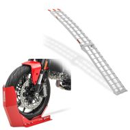 Sada: rampa do 340 kg Alu-II ochrana proti převrácení + přepravní stojan Easy-Fix® houpačka motocyklu do 21 palců červená
