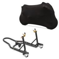 Set: Rangierhilfe Montageständer Hinterrad Mover 2 Racing schwarz matt Constands + Motorradabdeckung Indoor M-L Stretch Garage in schwarz_1
