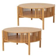 2x sofabord rundt bambus Divit SR92 sidebord stue med hylde