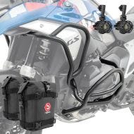 Set Sturzbügel + Zusatzscheinwerfer + Sturzbügeltasche passend für BMW R 1300 GS 23-24 Motoguard KT19 schwarz