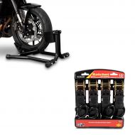 Set: Motorradwippe Easy Classic Motorradständer 16-19 Zoll schwarz + Spanngurt Set mit Ratsche und Haken inkl 4x Zurrschlaufe in schwarz_1