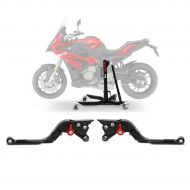 Set: Central Stand BMW S 1000 XR 15-19 Paddock Stand ConStands Power-Classic + Brake lever and clutch lever set Vario 3 BMW S 1000 XR 15-19 V-Trec foldable and length adjustable black-red