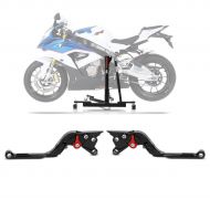 Set: Central Stand BMW S 1000 RR 15-18 Paddock Stand ConStands Power-Evo + Brake lever and clutch lever set Vario 3 BMW S 1000 RR 15-18 V-Trec foldable and length adjustable black-red