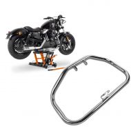 Set: Motorrad Hebebühne ConStands Mid-Lift L Motorradheber kompatibel mit Harley und Chopper bis 680kg in orange + Sturzbügel kompatibel mit Harley Davidson Sportster 883 86-03 Craftride HS4 chrom