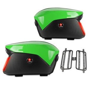 Kotelosarja + kantolaite Kawasaki Z 1000 / SX / 650 sivukotelot Bagtecs PX74GR vihreä LED