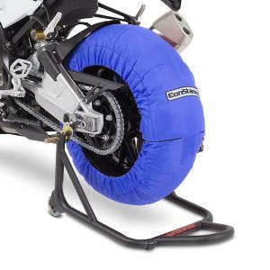 Moottoripyörän renkaiden lämmitinsarja Laguna Seca ConStands 60-80°C etu- ja takapyörälle 17 tuuman sinisenä