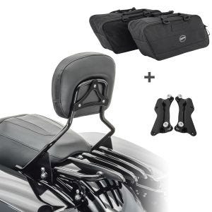 Sissybar mit Gepäckträger XB + Montagekit + Seitenkoffer Innentaschen für Harley Touring 14-20 schwarz Craftride_1
