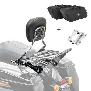 Set AF1 Sissybar mit Gepäckträger W1 chrom, Montagekit und Seitenkoffer Innentasche für Harley Touring 14-20 Craftride_1