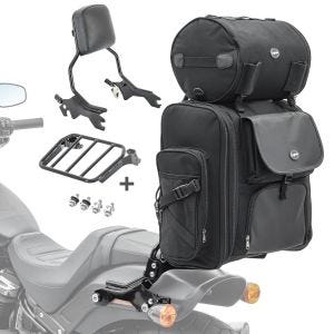 Sissybar + Hecktasche für Harley Fat Bob / 114 18-21 R1 mit Gepäckträger schwarz Craftride_1