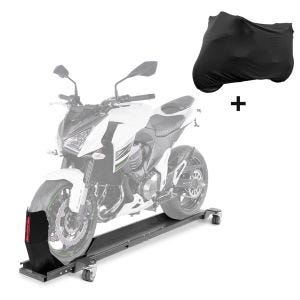 Set SC1 Motorrad Rangierhilfe mit Wippe ConStands grau und Abdeckplande Indoor Craftride M-L schwarz_1