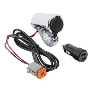 Steckdose 12V für Lenker 7/8 - 1"Zoll für Harley-Davidson 2011-2020 mit USB chrom Craftride_1