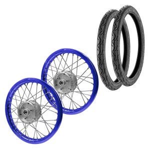 Sada 2x paprskový ráfek kola hliníkový 1,6x16 vhodný pro Simson S51 S50 S70 Schwalbe KR51 hliníkový ráfek Craftride AF14 modrý + 2x pláště Vee Rubber VRM099 přední zadní