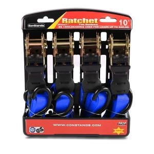 Motorrad Spanngurt Set ConStands mit Ratsche und Haken inkl 4x Zurrschlaufe in blau_1