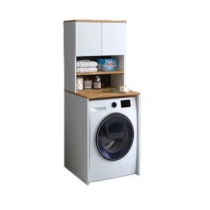 Waschmaschinenschrank Divit WS1 Waschmaschinen Tower mit T&uuml;ren in Wei&szlig;- Eiche 65cm x 60cm x 184cm