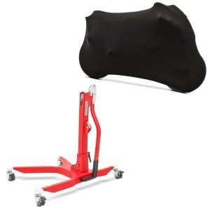 Set: Zentralständer ohne Adapterplatte in rot heber Power-Classic + abdeckung Indoor M-L Stretch Garage in schwarz_1