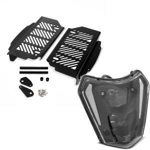 Sarja: jäähdyttimen suojus KTM EXC/ EXC-F/ SX/ SX-F 17-21 sw LED-ajovalolla E-merkki DRL Xdure SW1