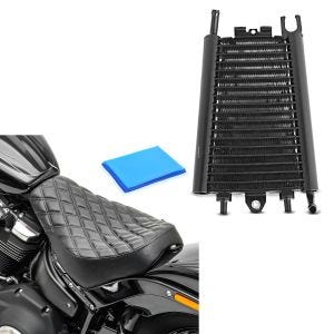 Sarja: Öljynjäähdytin yhteensopiva Harley Davidson Softail 18-24 Jäähdyttimen jäähdytin Zaddox musta + Solo istuingeeli yhteensopiva Harley Davidson Softail Street Bobin kanssa / Standard 18-24 istuin DS4