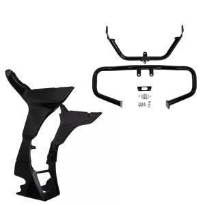 Set: Windabweiser Verkleidung WK1 passend für Harley Davidson Road Glide 17-23 Bug Spoiler Craftride schwarz + Sturzbügel Chopped passend für Harley Davidson Road Glide 15-22 Motorschutz Craftride CH6 schwarz