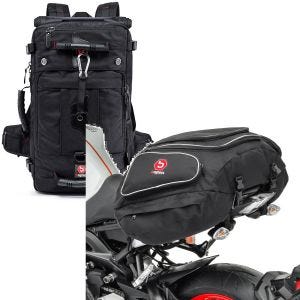 Sada: moto batoh HK4 taška na zadní motociklu 45Ltr v černé barvě Bagtecs s motocyklovou taškou X50 zadní 50Ltr v černé barvě