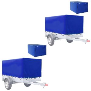 Setti 2x perävaunun pressu kumihihnalla 210 x 114 x 88cm Tourtecs korkea pressu vedenpitävä 610 g / m² ME98 sininen