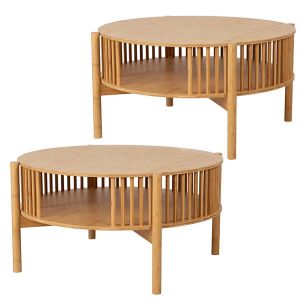 2x sofabord rundt bambus Divit SR92 sidebord stue med hylde