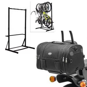 Set: Fahrradständer freistehend für 5 Fahrräder StahlRI98 + Hecktasche RB1 Gepäckrolle 24-30Ltr schwarz