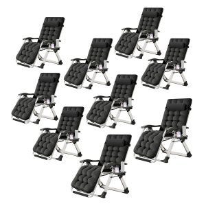 9er-Set Gartenstuhl klappbar Divit SR11 Liegestuhl Sonnenliege mit Auflage Metall schwarz