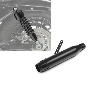 Set: Stoßdämpfer 11,9 Zoll 302mm Federbeine in schwarz + Auspuff Forte Endschalldämpfer Slip-On Caferacer schwarz_1