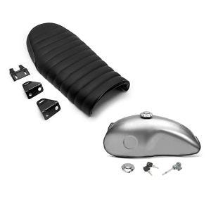 Set: Cafe Racer Tank Mojave für Vintage Scrambler Retro -Umbauten + Sitzbank für Cafe-Racer oder Scrambler Umbau Flat schwarz_1