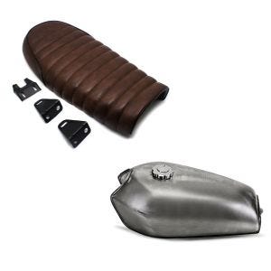 Set: Cafe Racer Tank VT1 für Umbauten unlackiert + Sitzbank für Cafe-Racer oder Scrambler Umbau Flat braun_1