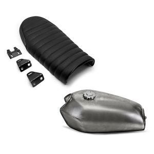 Set: Cafe Racer Tank VT1 für Umbauten unlackiert + Sitzbank für Cafe-Racer oder Scrambler Umbau Flat schwarz_1