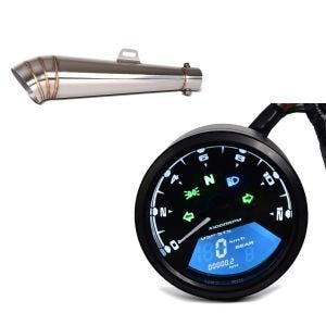 Sæt: Udstødning GP-S lyddæmper i rustfrit stål universel med DB-Killer + speedometer LCD digital omdrejningstæller analog TM1
