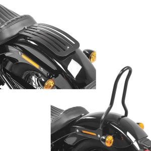 Set: Sissybar für Harley Davidson Softail 18-21 Tampa S schwarz + Gepäckträger für Harley Softail 18-21 Solo Rack L1_1